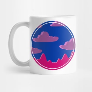 Panorama landscape purple clouds and mountains in a circle (bi flag colors) purple, blue, pink Mug